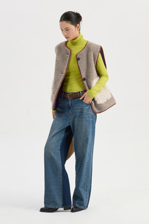 Color Block Back Banding Denim Pants (blue)