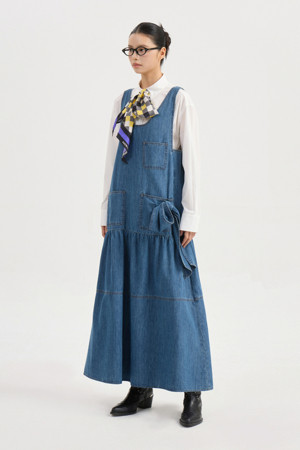 Layered Denim Long Dress (blue)