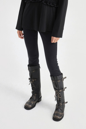 Back Banding Denim Jeggings Pants (black)