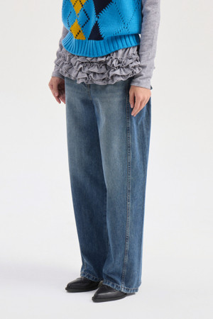 Back Ribbon Pocket Denim Pants (blue)