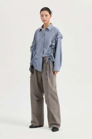 Shirring Point Back Banding Cotton Pants (khaki)