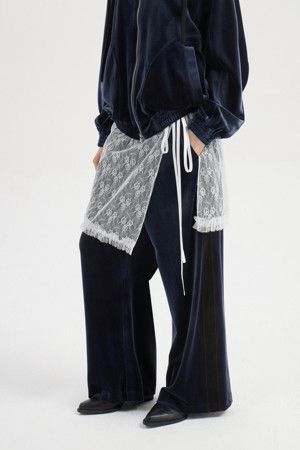 [Re-Order] Side Colourway Velvet Banding Pants (blue)