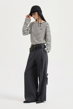 Ribbon Point Wool Wide Pants (melange grey)