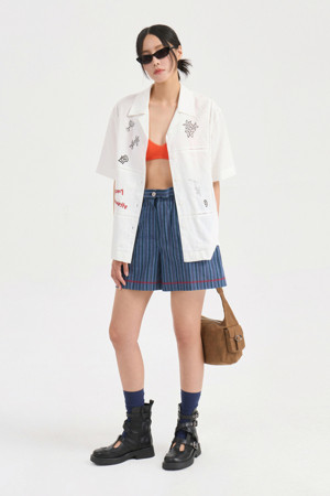 Front Print Point Shirt Type Blouse (white)