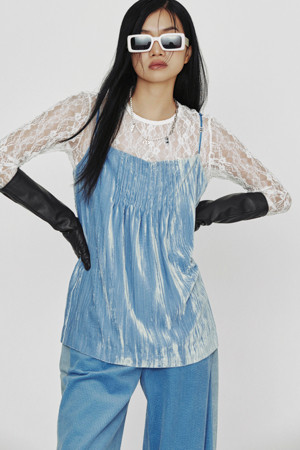 [Holiday Edition] Tuck Point Velvet Blouse (blue)