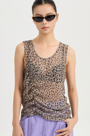 Leopard Mesh Sleeveless T-shirt (brown)
