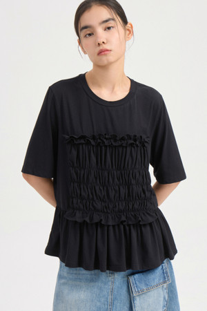 Shirring Point Half Sleeve T-shirt (black)