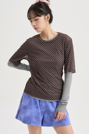 Dot Mesh Half Sleeve T-shirts (brown)