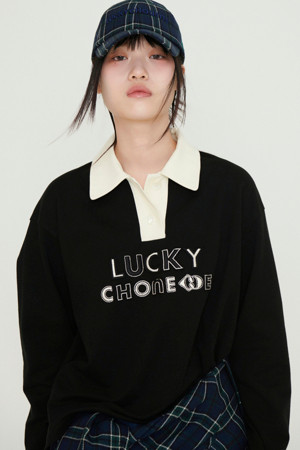 Embroidered Point Collar Long-sleeved T-shirt (black)