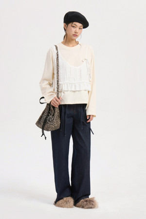 Bustier Long Sleeve T-shirt (light beige)