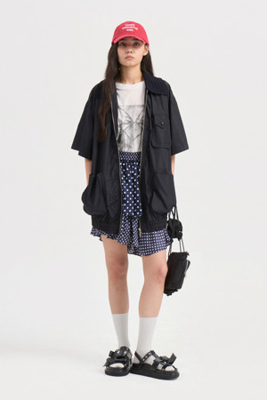 Knit Collar Half Sleeve Zip Up Jumper (black)