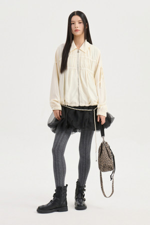 Collar Sheer Zip Up Jumper (ivory)