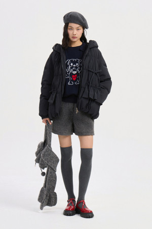 Ribbon Hoodie Down Jumper (black)