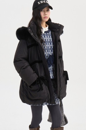 Fox Fur Trimming Hood Down Jumper (black)