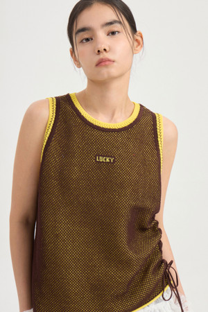 Sleeveless Mesh Knit Pullover (brown)