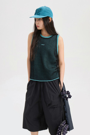 Sleeveless Mesh Knit Pullover (blue)