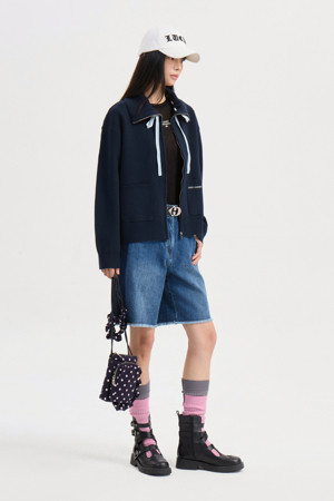 Big Collar Knit Cardigan (dark navy)