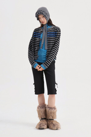 Stripe Ribbon Knit Cardigan (grey)