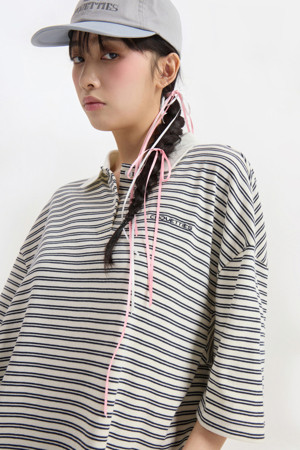 Chouetties by LUCKY CHOUETTE_Stripe Pique Half Sleeve T-shirt (dark navy)