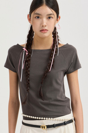 Chouetties by LUCKY CHOUETTE_Boat Neck Half Sleeve T-shirt (grey)