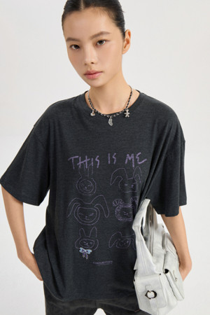 Chouetties by LUCKY CHOUETTE_Graphic Loose Fit Half Sleeve T-shirt (dark grey)