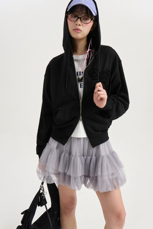 Chouetties by LUCKY CHOUETTE_Ribbon Point Hood Jumper (black)