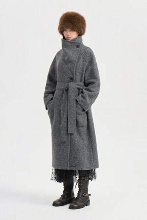 Asymmetry Collar Long Coat (grey)