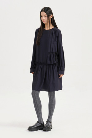 Ruffled Detail Round Neck Dress (dark navy)