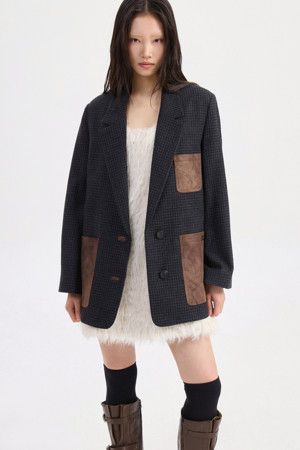 Suede Pocket Check Single Jacket (grey)