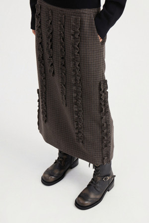 H Line Check Long Skirt (brown)