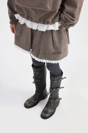 Frill Point Herringbone Midi Skirt (brown)