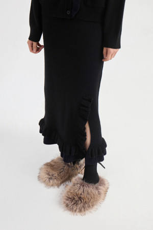Frill Long Knit Skirt (black)