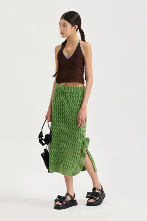 Washed Cable Knit Skirt (green)