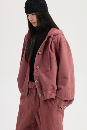 Color Washing Denim Hood Jumper (pink)