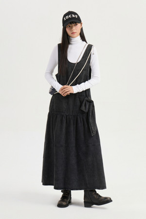 [Re-Order] Layered Denim Long Dress (black)
