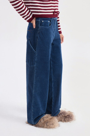 Denim Pocket Corduroy Washing Pants (blue)