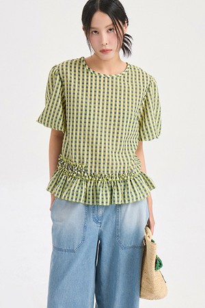 Back Ribbon Check Blouse (olive)
