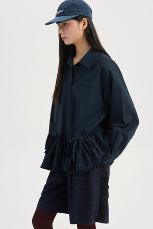Frill Hem Shirts Type Blouse (dark navy)