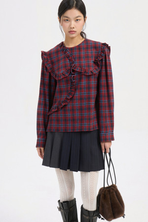 Frill Point Check Blouse (red)