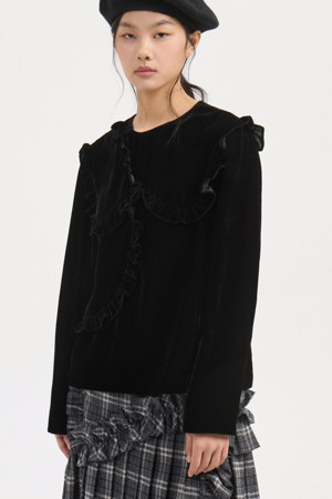 Frill Point Velvet Blouse (black)