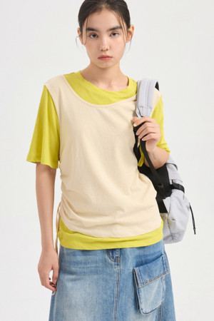 Color Mix Layered Half Sleeve T-shirt (light beige)