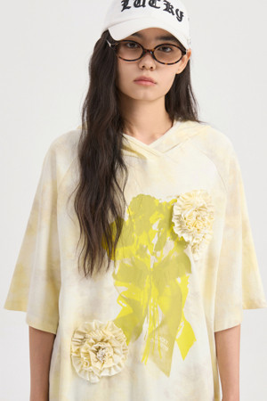 Print Loose Fit Hood T-shirt (yellow)