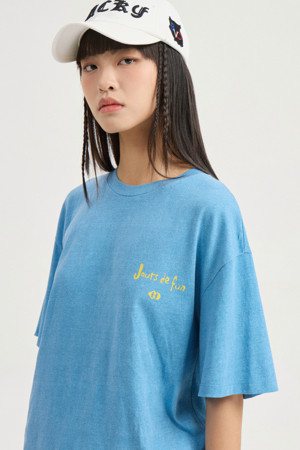 Lettering Point Loose Fit Half Sleeve T-shirt (blue)