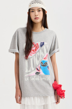 Print Point Loose Fit Half Sleeve T-shirt (melange grey)