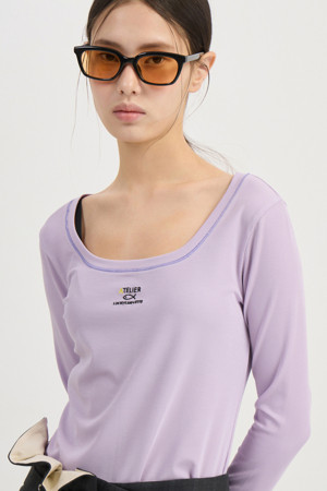 [Atelier] U-neck Ribbed Slim Fit Long Sleeve T-shirt (violet)