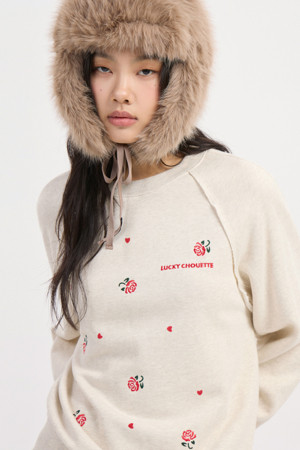 Flower Embroidery Sweat T-shirt (oatmeal)