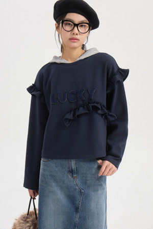 Crochet Embroidery Point Long Sleeve T-shirt (dark navy)