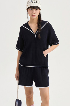 Sailor Half Sleeve Knit Pullover (dark navy)