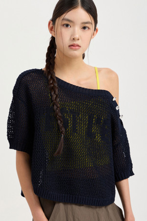 Crochet Top, Sleeveless Set Knit Pullover (dark navy)