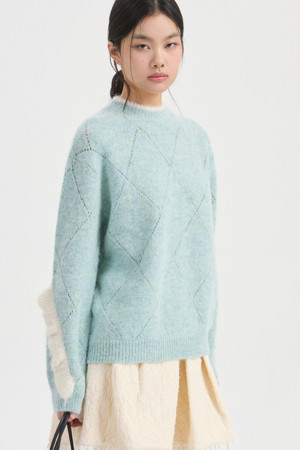 Argyle Knit Pullover (Mint)